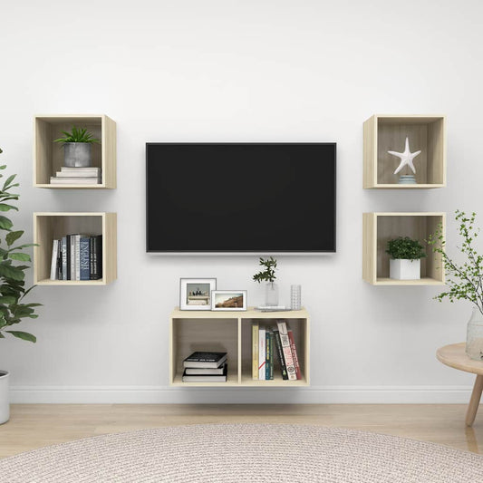 5 Piece TV Cabinet Set Engineered Wood Sonoma oak