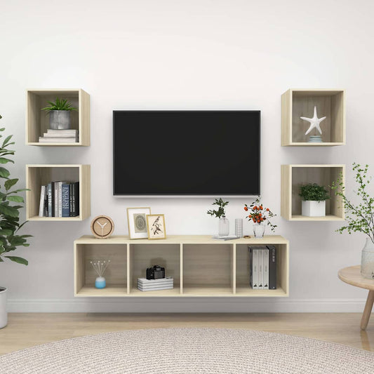 5 Piece TV Cabinet Set Engineered Wood Sonoma oak