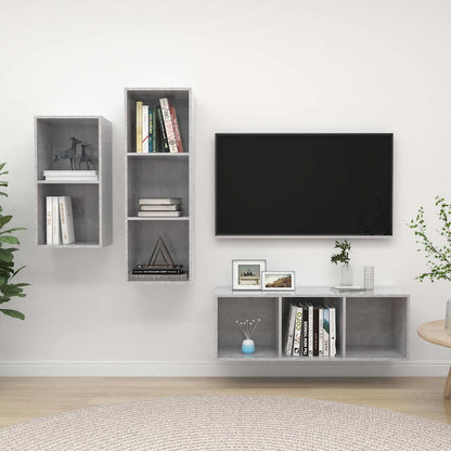 3 Piece TV Cabinet Set Engineered Wood Concrete grey