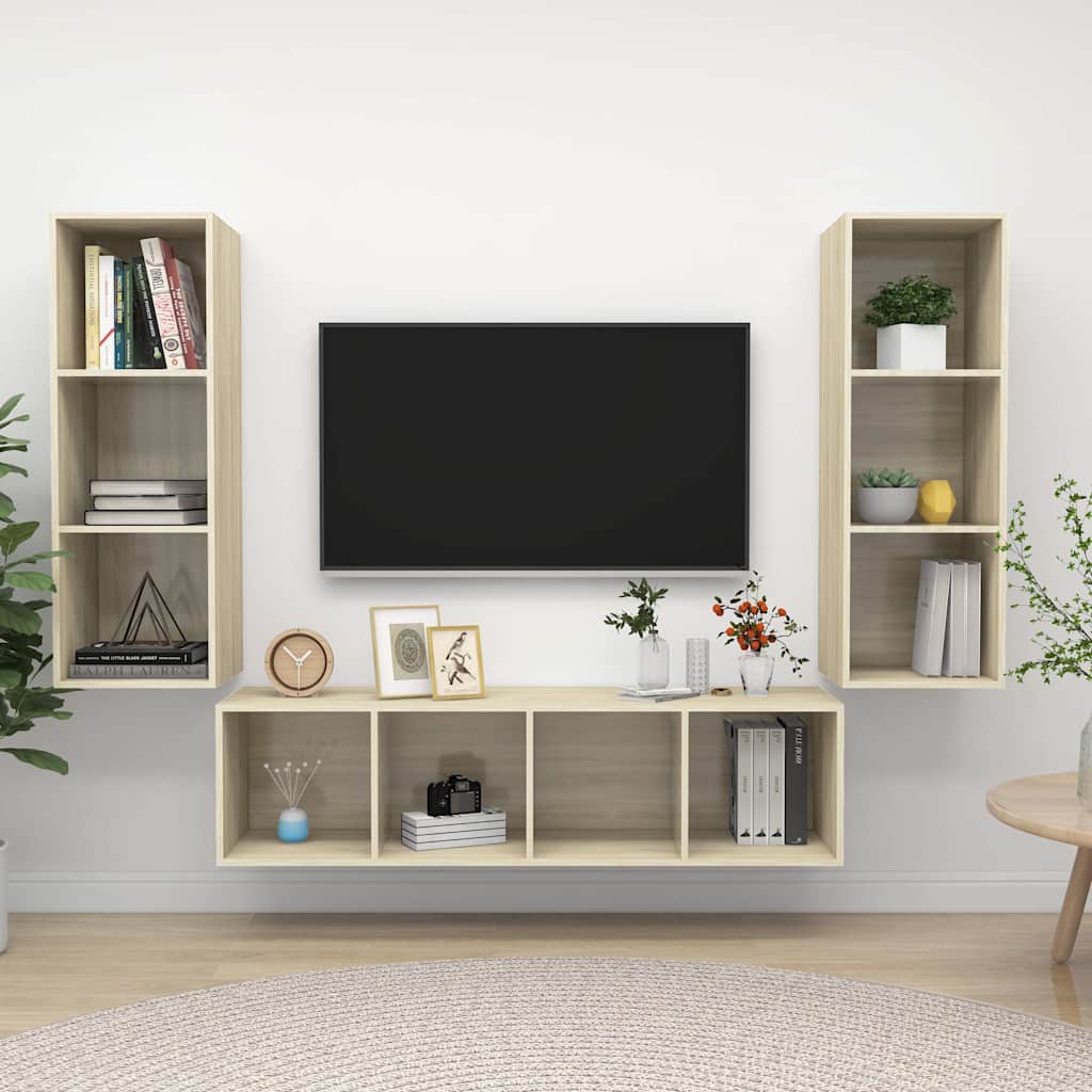 3 Piece TV Cabinet Set Engineered Wood Sonoma oak