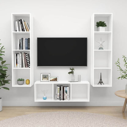 3 Piece TV Cabinet Set Engineered Wood White