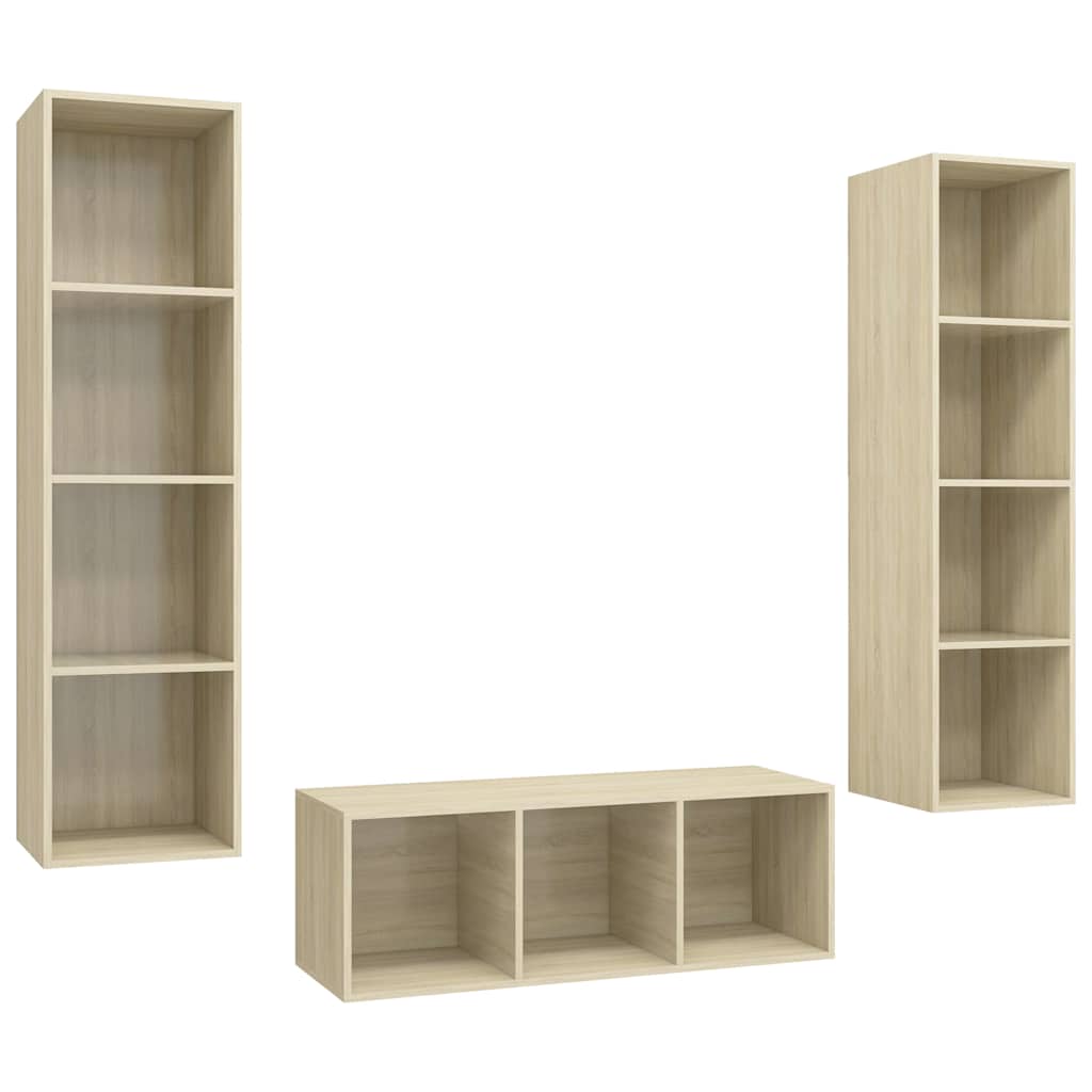 3 Piece TV Cabinet Set Engineered Wood Sonoma oak