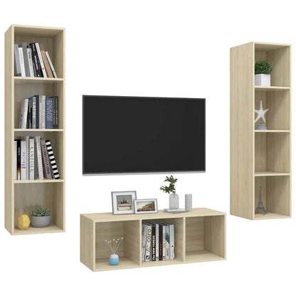 3 Piece TV Cabinet Set Engineered Wood Sonoma oak