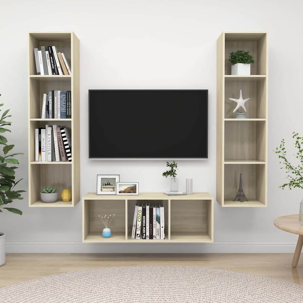3 Piece TV Cabinet Set Engineered Wood Sonoma oak