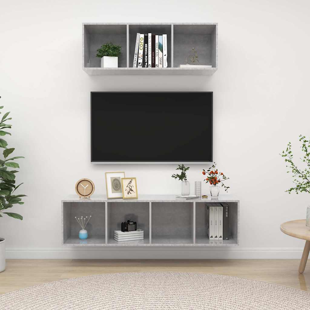 2 Piece TV Cabinet Set Engineered Wood Concrete grey