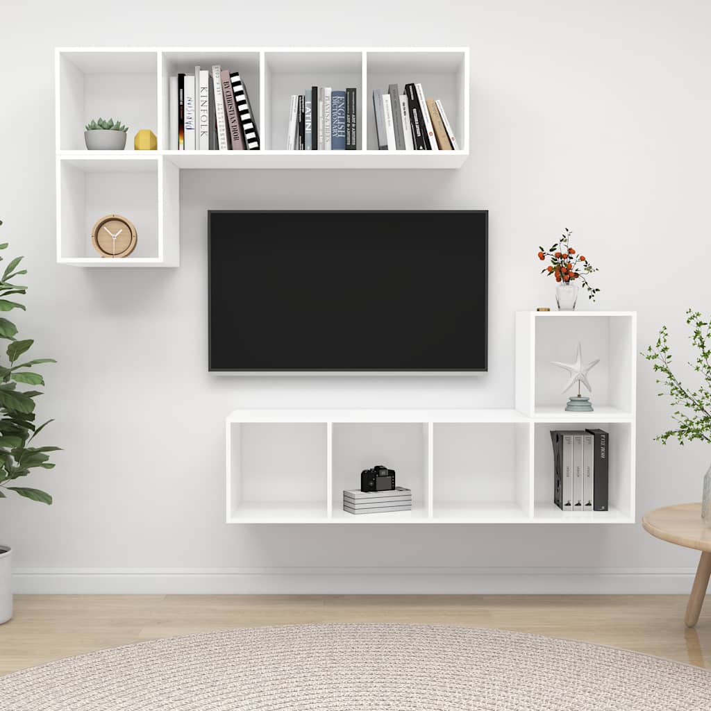 4 Piece TV Cabinet Set Engineered Wood White