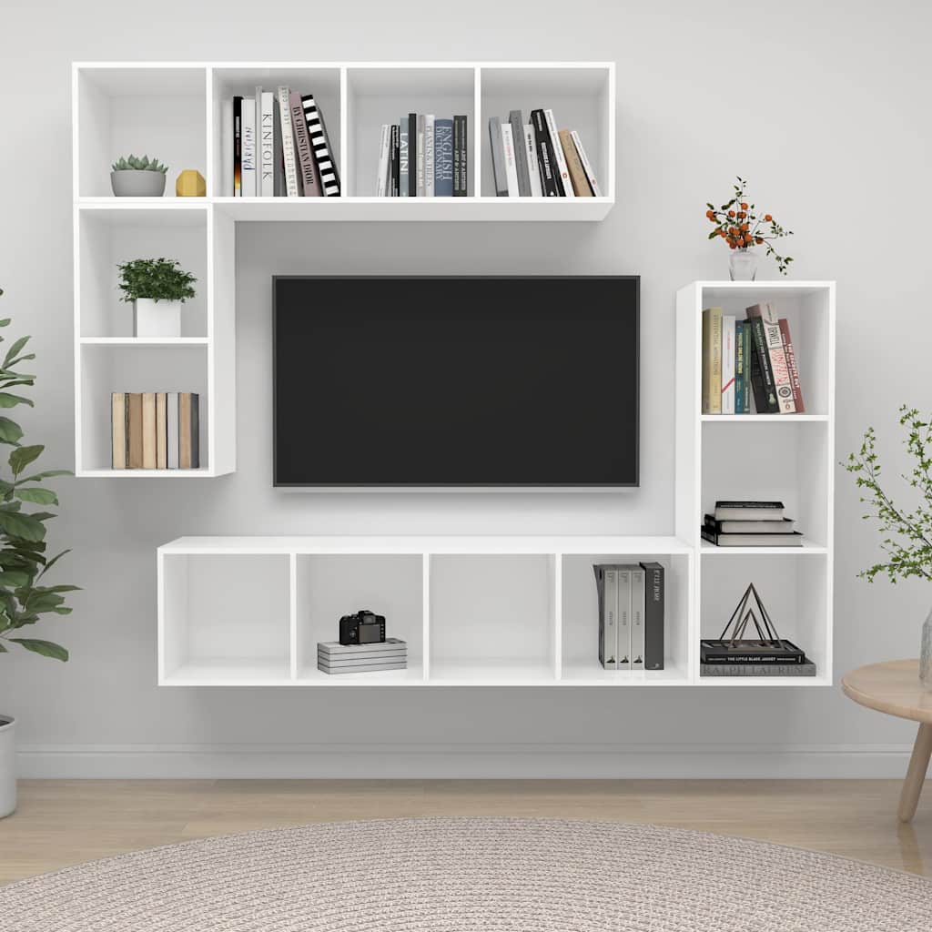 4 Piece TV Cabinet Set Engineered Wood White
