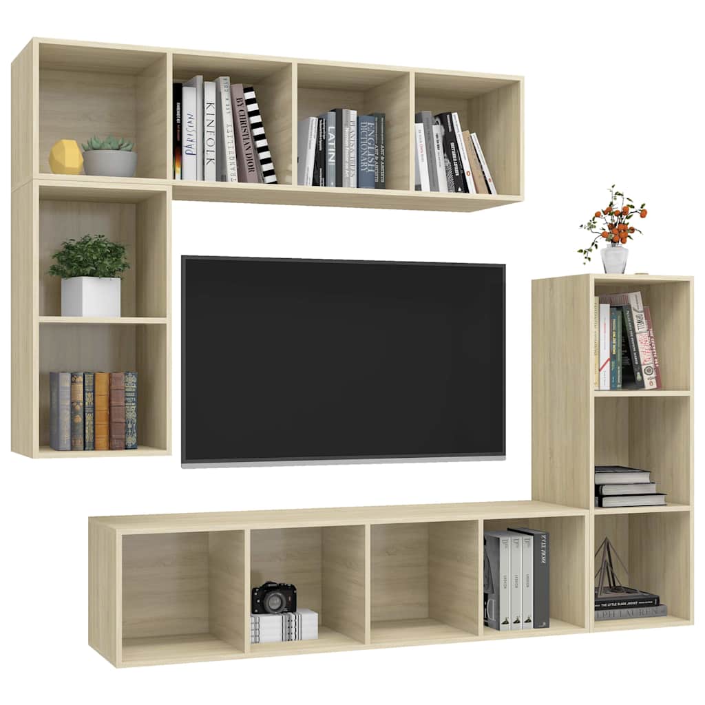 4 Piece TV Cabinet Set Engineered Wood Sonoma oak