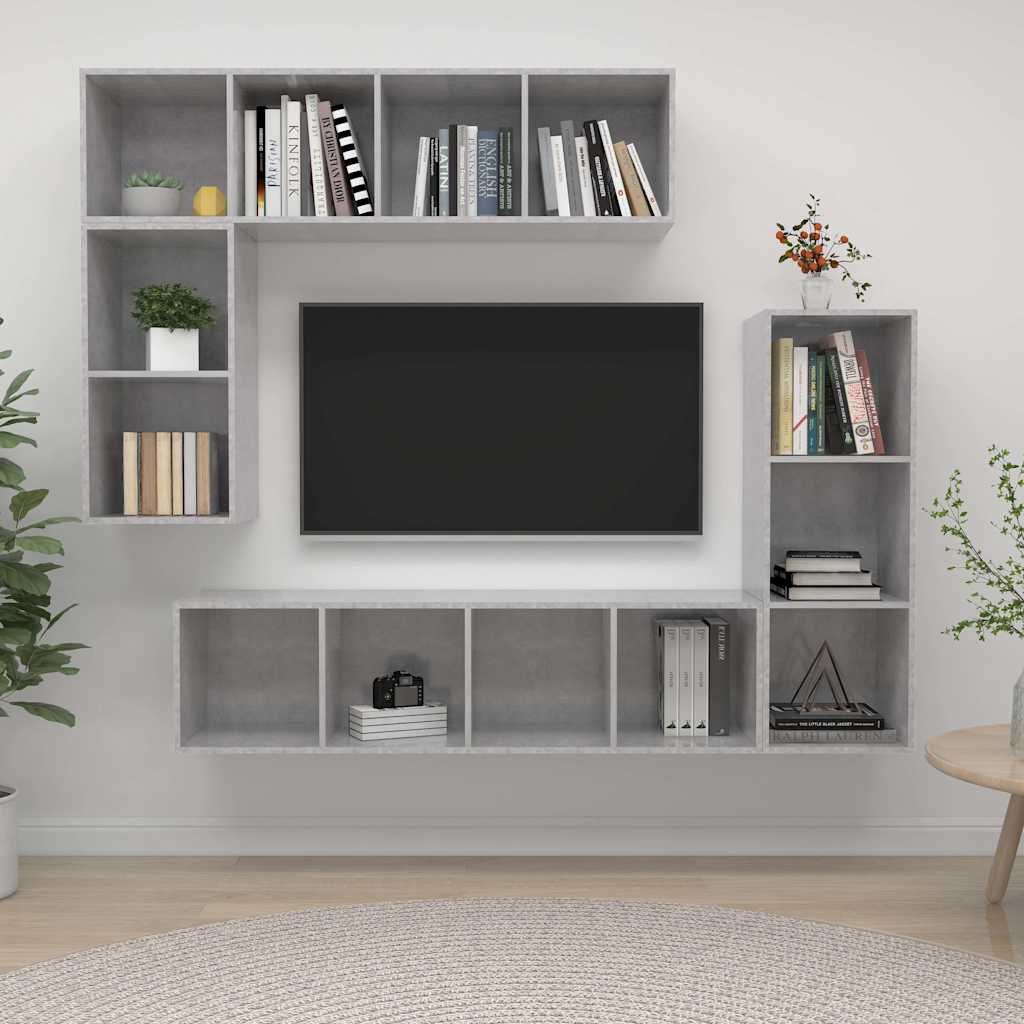 4 Piece TV Cabinet Set Engineered Wood Concrete grey