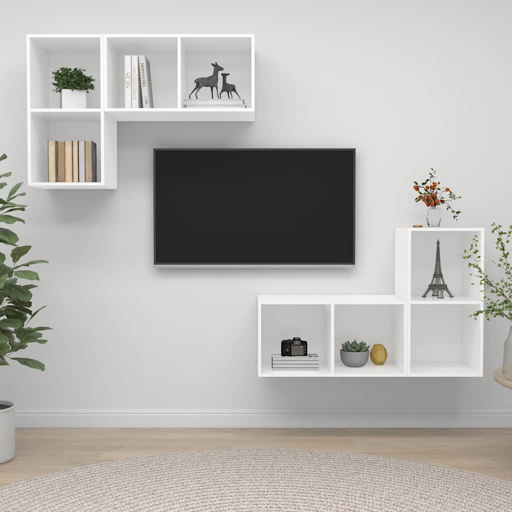 4 Piece Wall-mounted TV Cabinet Set Engineered Wood White