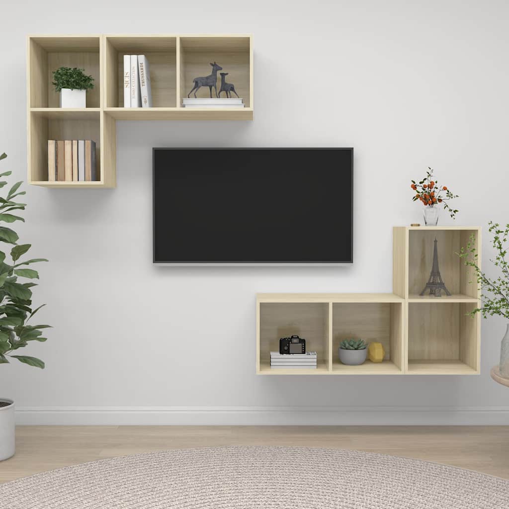 4 Piece Wall-mounted TV Cabinet Set Engineered Wood Sonoma oak