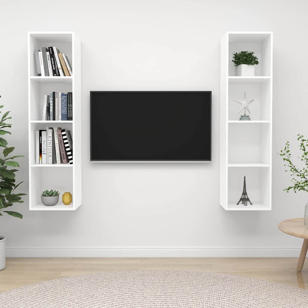 2 Piece Wall-mounted TV Cabinet Set Engineered Wood White