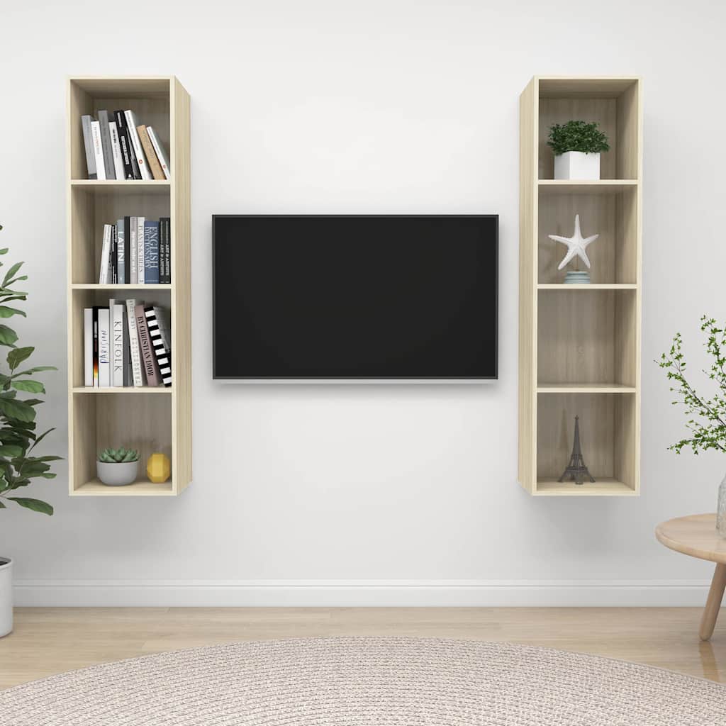 2 Piece Wall-mounted TV Cabinet Set Engineered Wood Sonoma oak