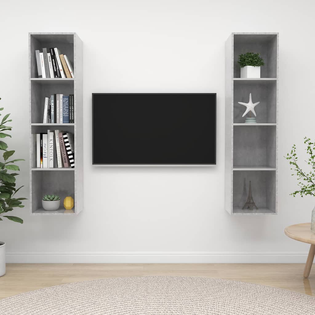 2 Piece Wall-mounted TV Cabinet Set Engineered Wood Concrete grey