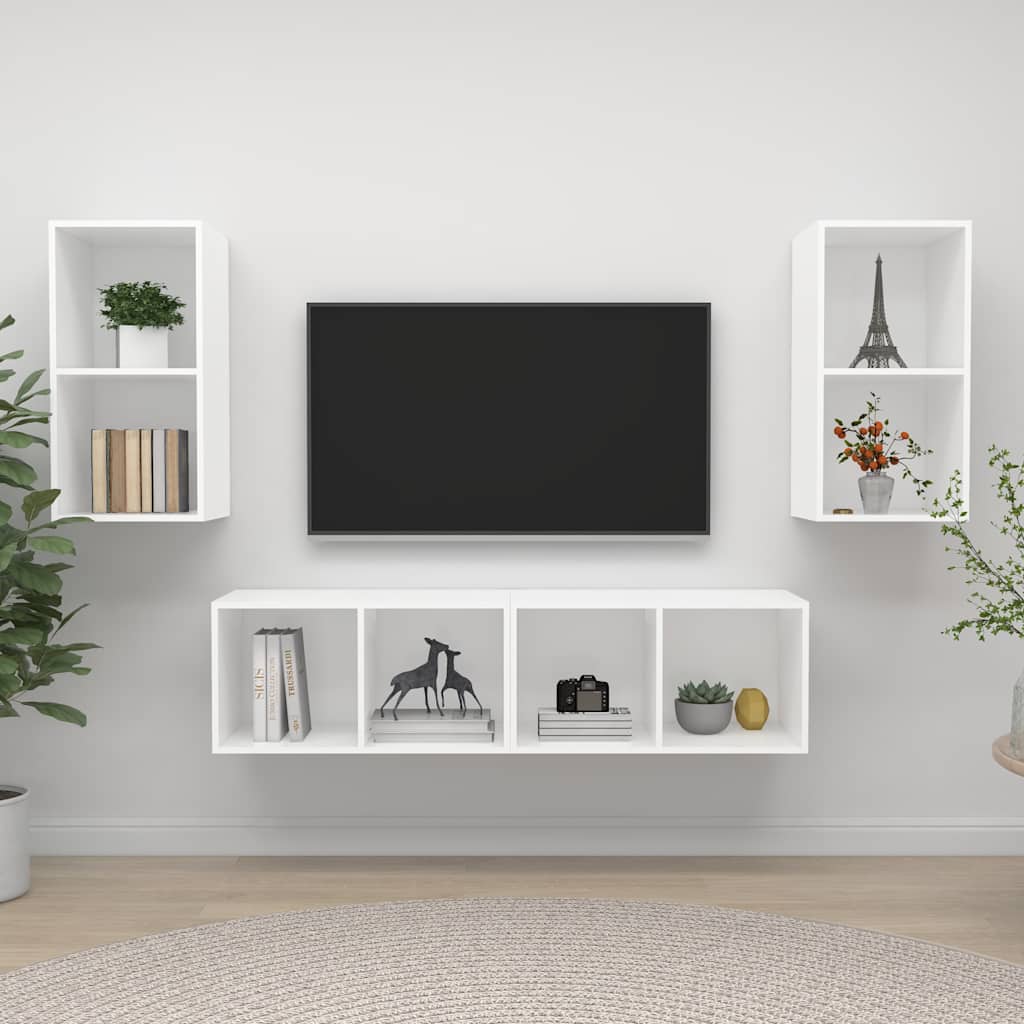 4 Piece Wall-mounted TV Cabinet Set Engineered Wood White