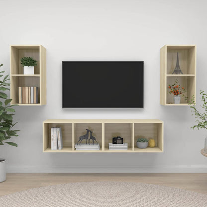 4 Piece Wall-mounted TV Cabinet Set Engineered Wood Sonoma oak
