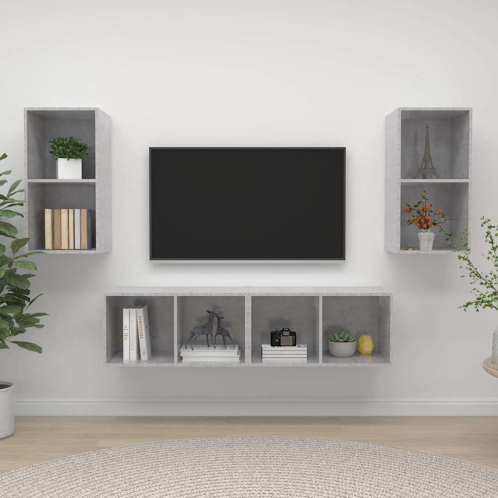 4 Piece Wall-mounted TV Cabinet Set Engineered Wood Concrete grey