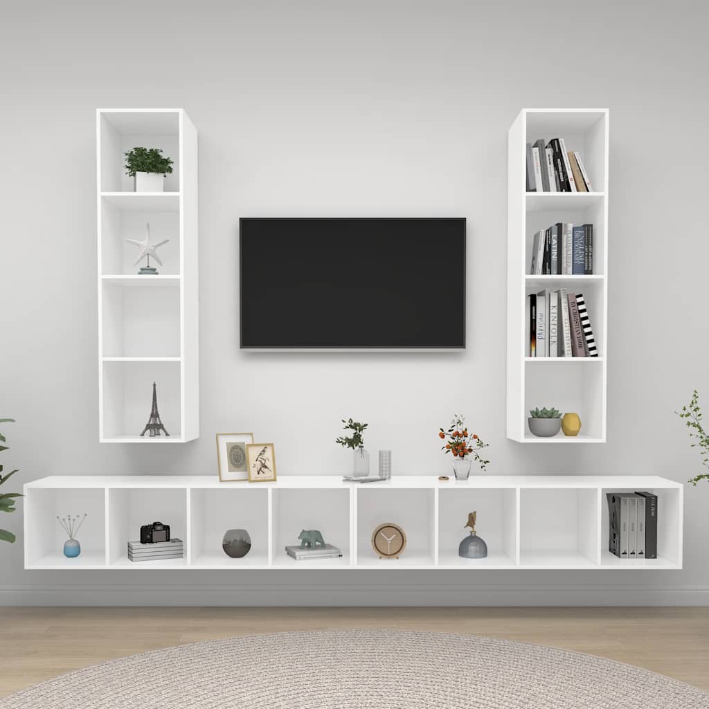 4 Piece Wall-mounted TV Cabinet Set Engineered Wood White