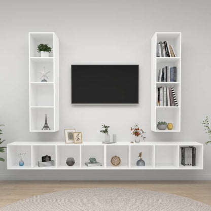 4 Piece Wall-mounted TV Cabinet Set Engineered Wood White