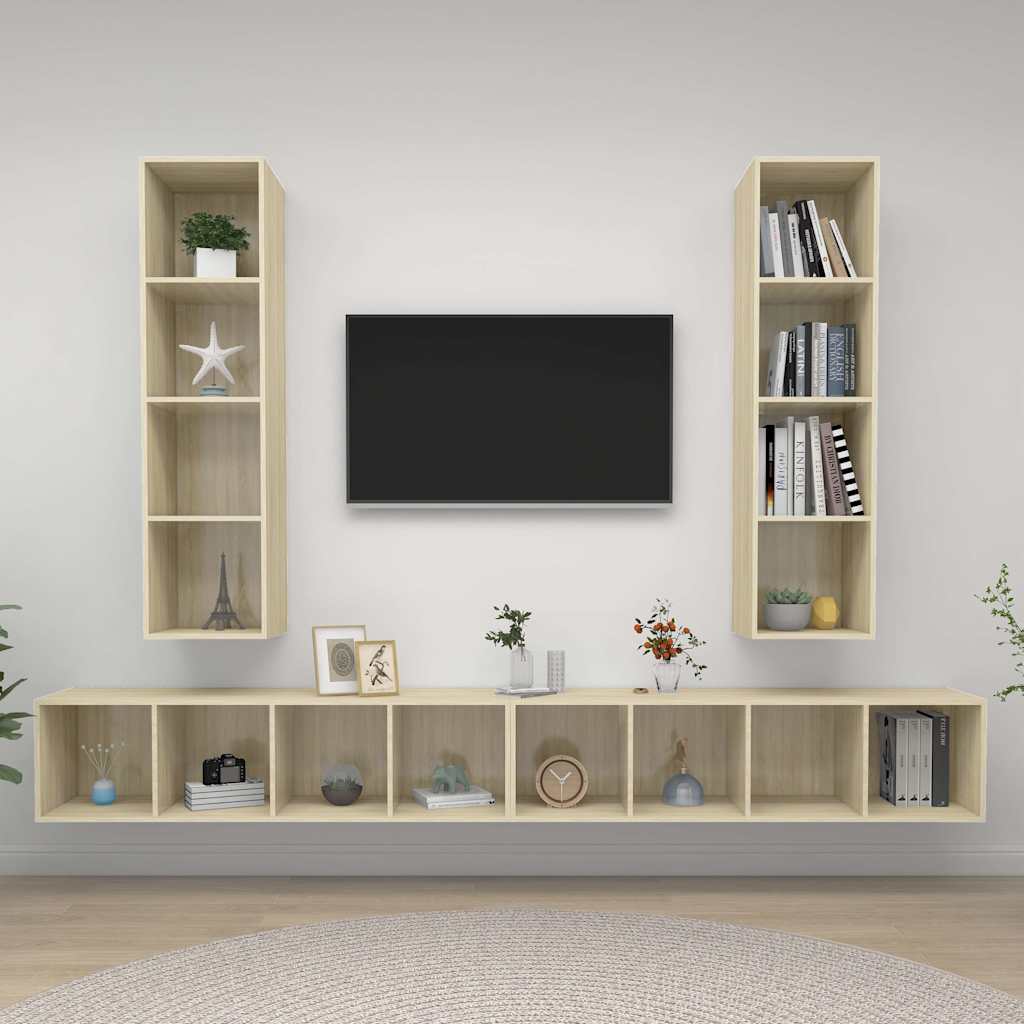 4 Piece Wall-mounted TV Cabinet Set Engineered Wood Sonoma oak