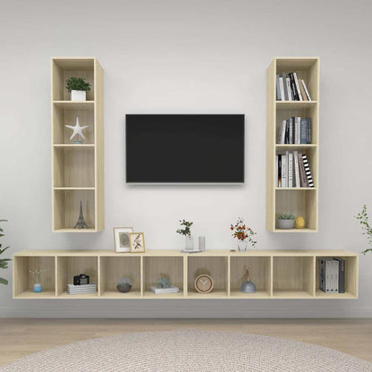 4 Piece Wall-mounted TV Cabinet Set Engineered Wood Sonoma oak
