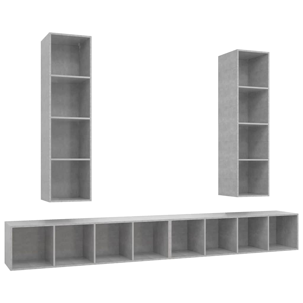 4 Piece Wall-mounted TV Cabinet Set Engineered Wood Concrete grey
