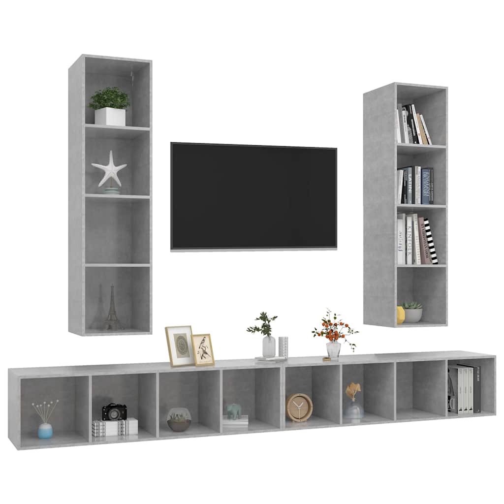 4 Piece Wall-mounted TV Cabinet Set Engineered Wood Concrete grey