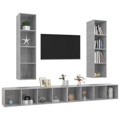 4 Piece Wall-mounted TV Cabinet Set Engineered Wood Concrete grey