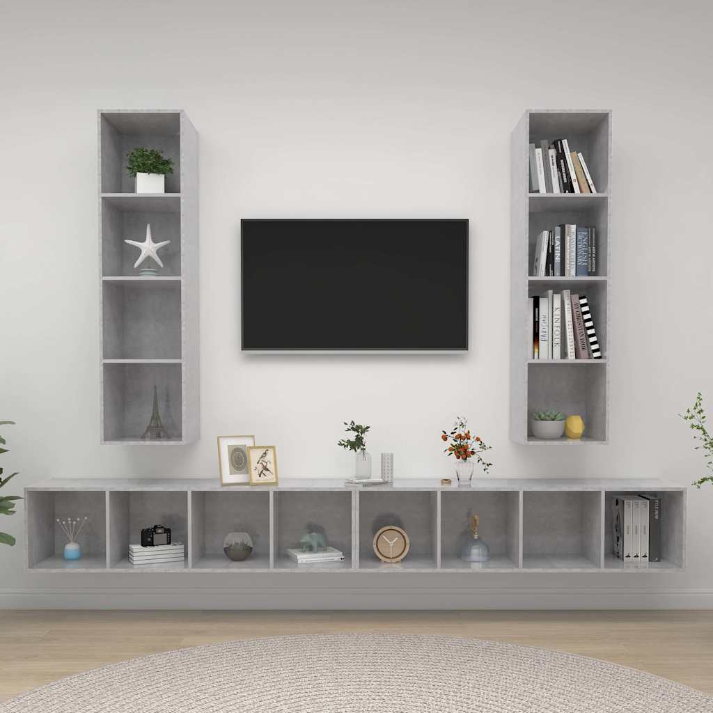 4 Piece Wall-mounted TV Cabinet Set Engineered Wood Concrete grey