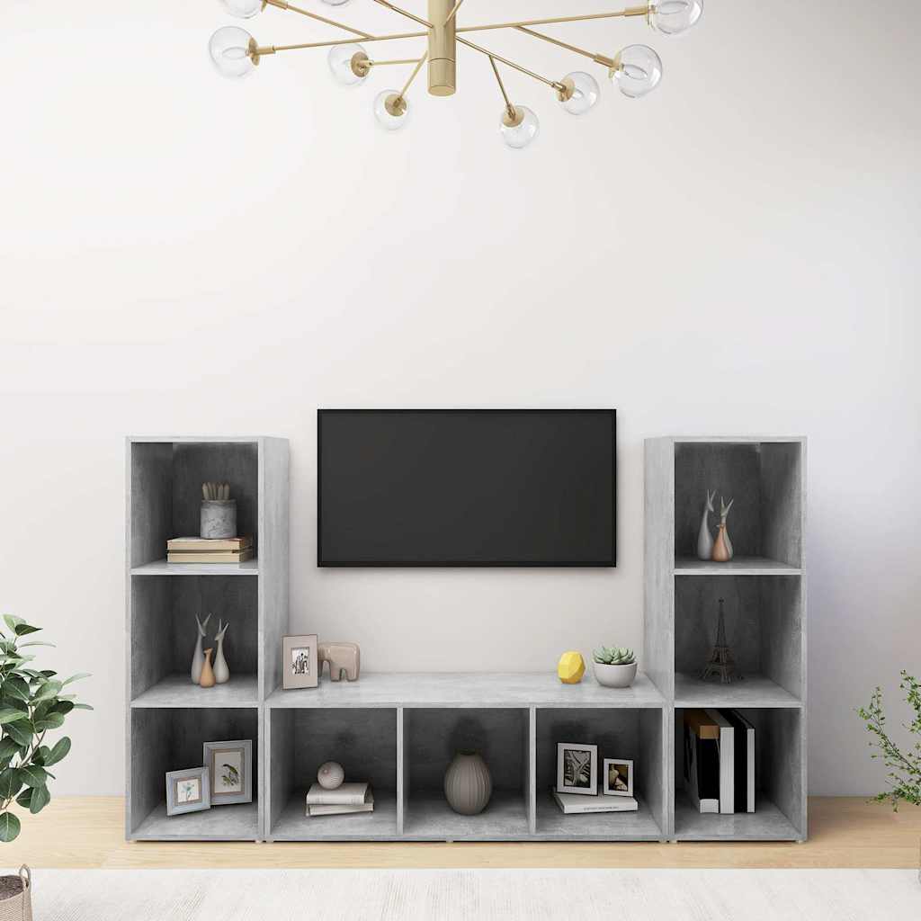 3 Piece TV Cabinet Set 107x35x37 cm Engineered Wood Concrete grey