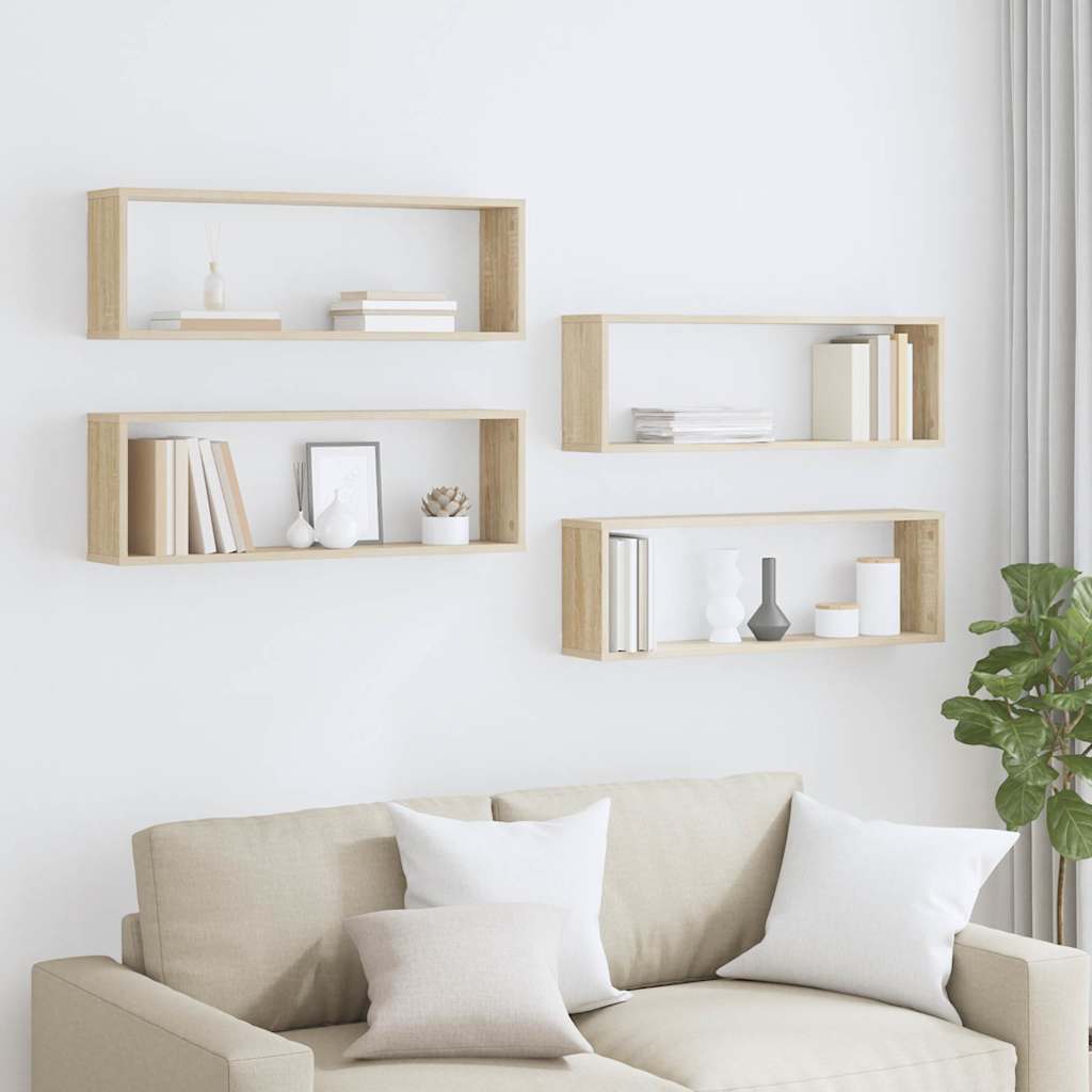 Wall Cube Shelves 80x15x26.5 cm Engineered Wood 4 pcs Sonoma oak