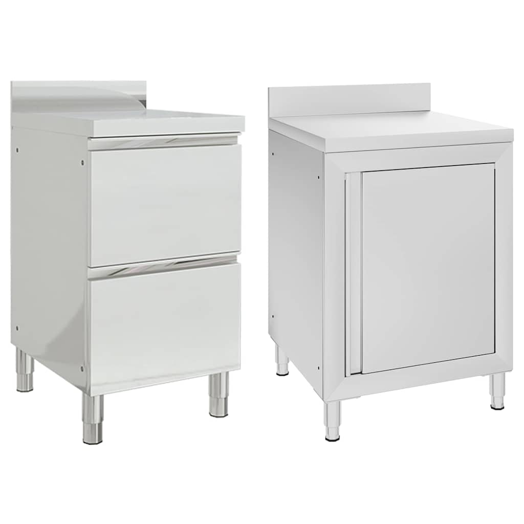 vidaXL Commercial Kitchen Cabinets 2 pcs Stainless Steel 1
