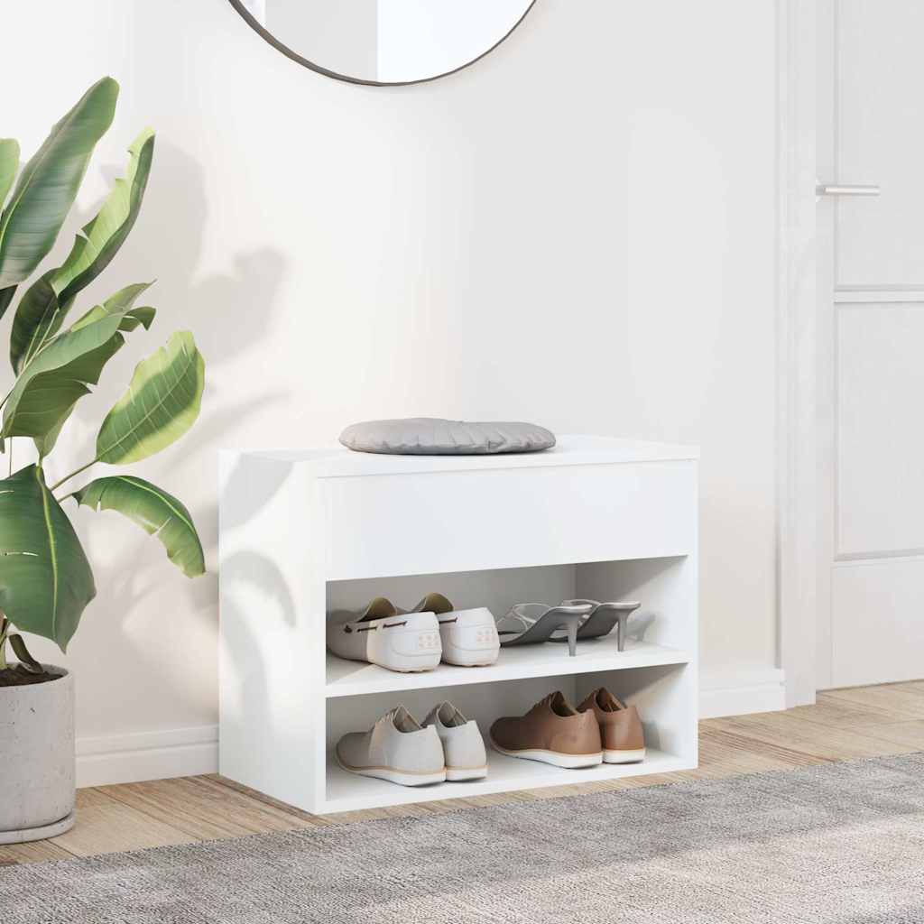 Shoe Bench Engineered Wood White 60 x 30 x 45 cm