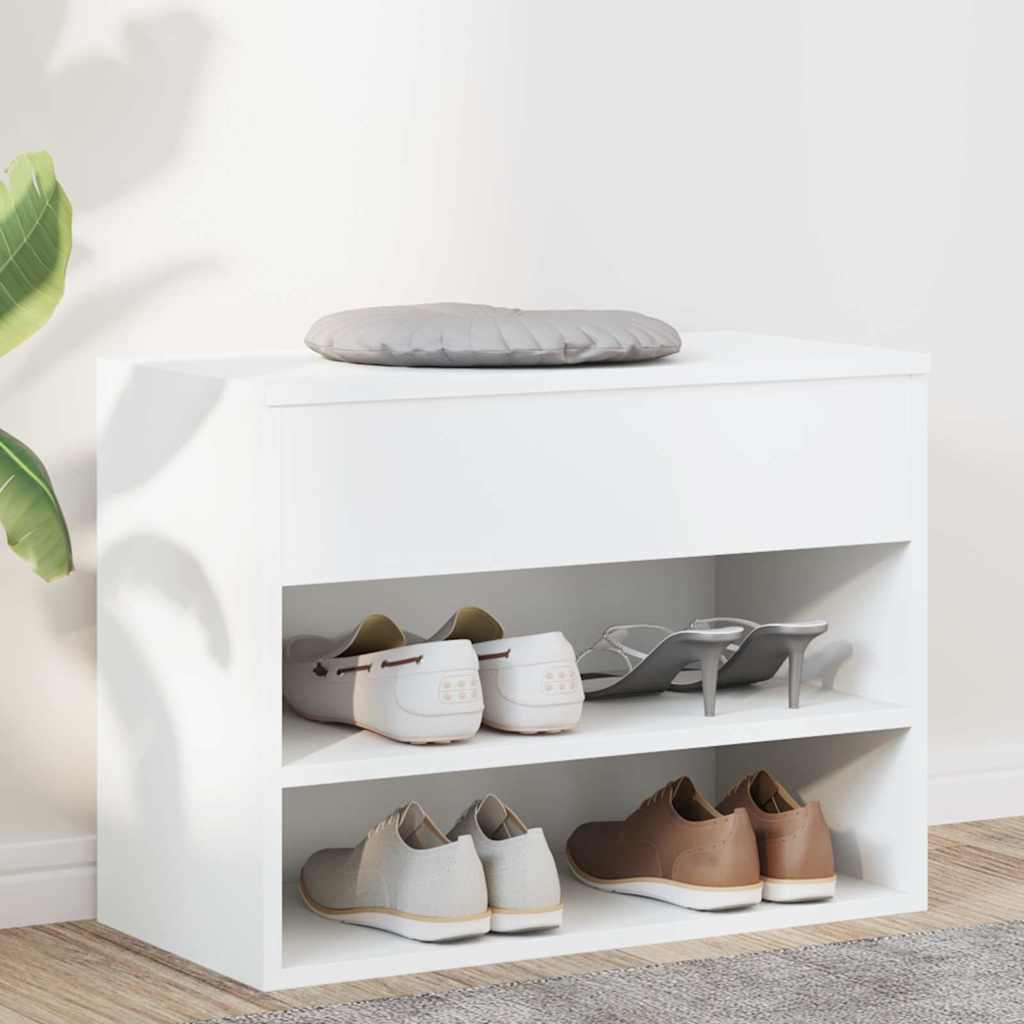 Shoe Bench Engineered Wood White 60 x 30 x 45 cm