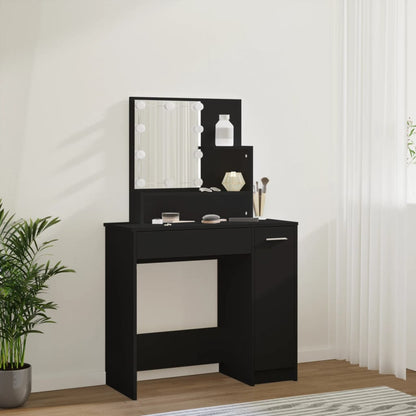 vidaXL Dressing Table with LED Black 86.5x35x136 cm