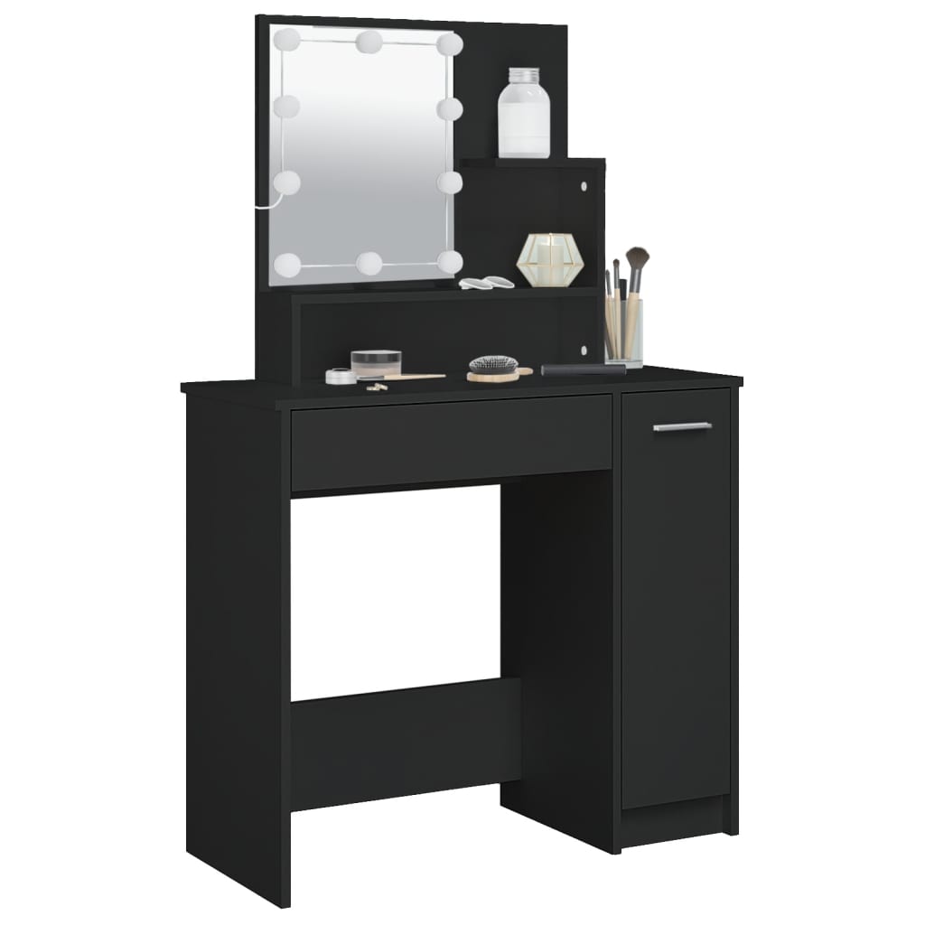 vidaXL Dressing Table with LED Black 86.5x35x136 cm