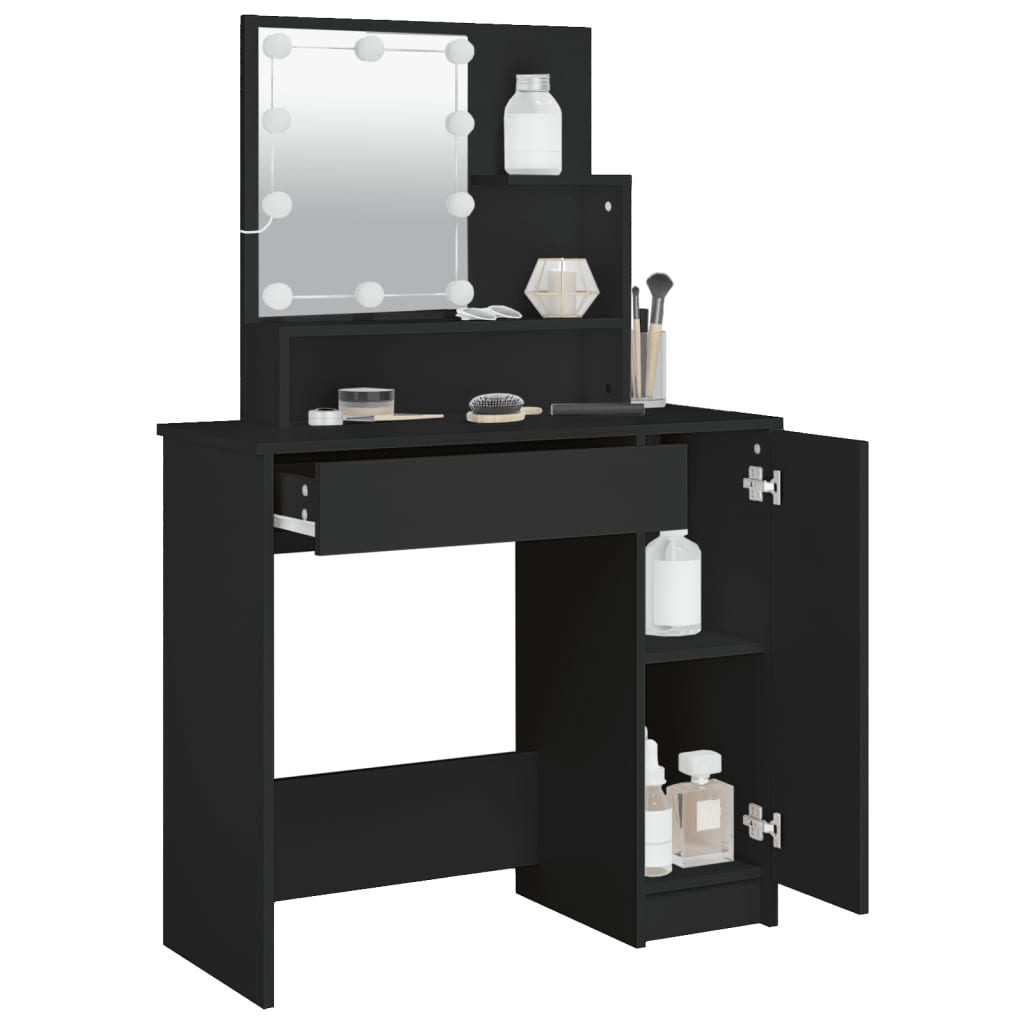 vidaXL Dressing Table with LED Black 86.5x35x136 cm