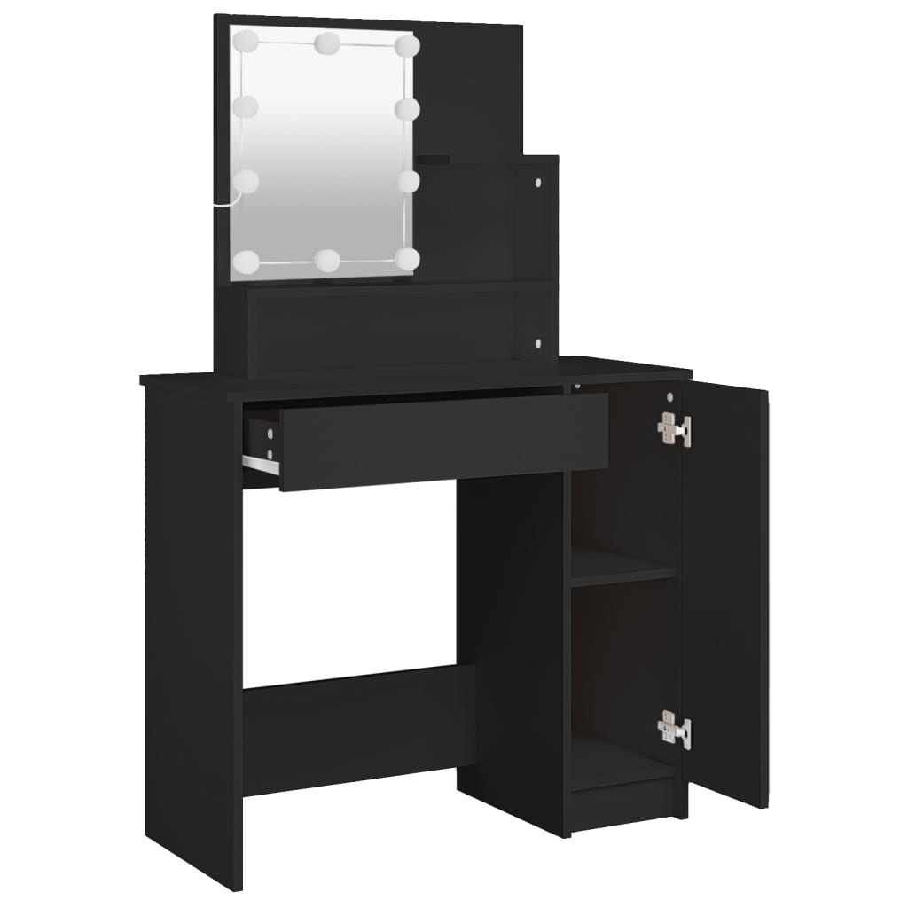 vidaXL Dressing Table with LED Black 86.5x35x136 cm