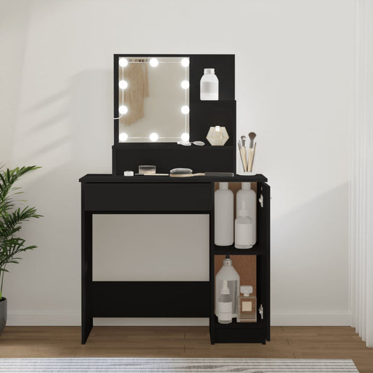 vidaXL Dressing Table with LED Black 86.5x35x136 cm