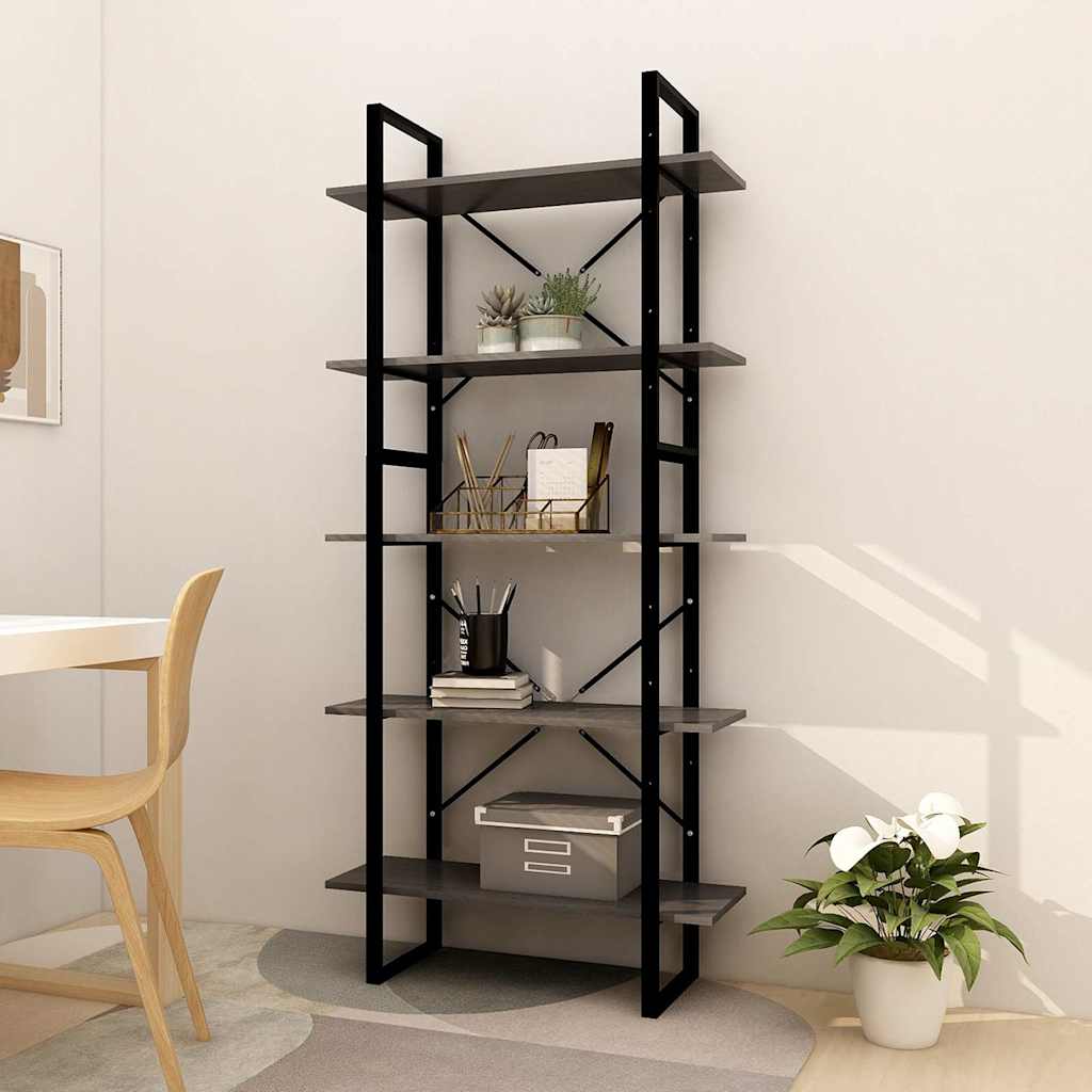5-Tier Book Cabinet 40x30x175 cm Solid Wood Pine Grey 80 cm