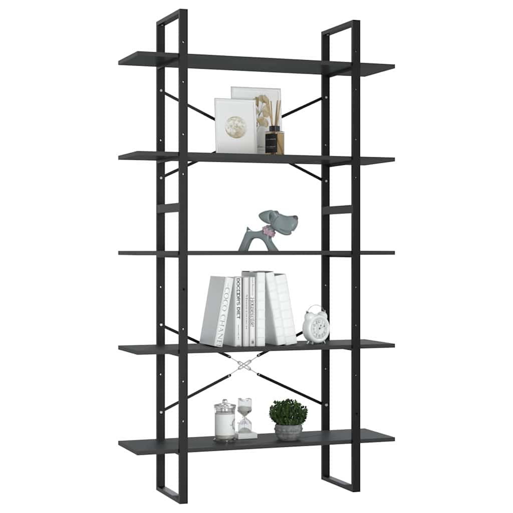 5-Tier Book Cabinet 100x30x175 cm Engineered Wood Grey