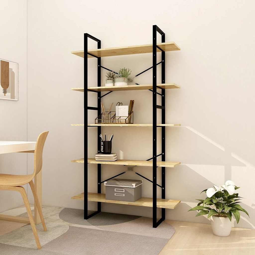 5-Tier Book Cabinet 40x30x175 cm Solid Wood Pine Black and light brown 100 cm