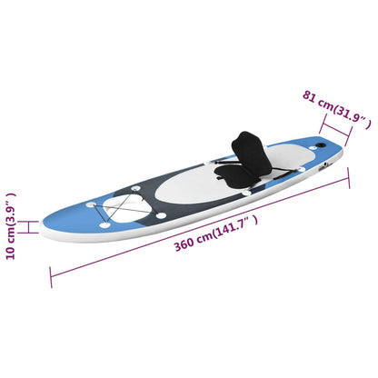 vidaXL Inflatable Stand Up Paddle Board Set Sea Blue 360x81x10 cm