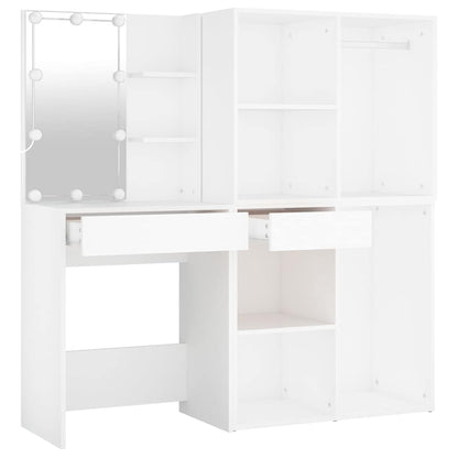 LED Dressing Table with Cabinets Engineered Wood White
