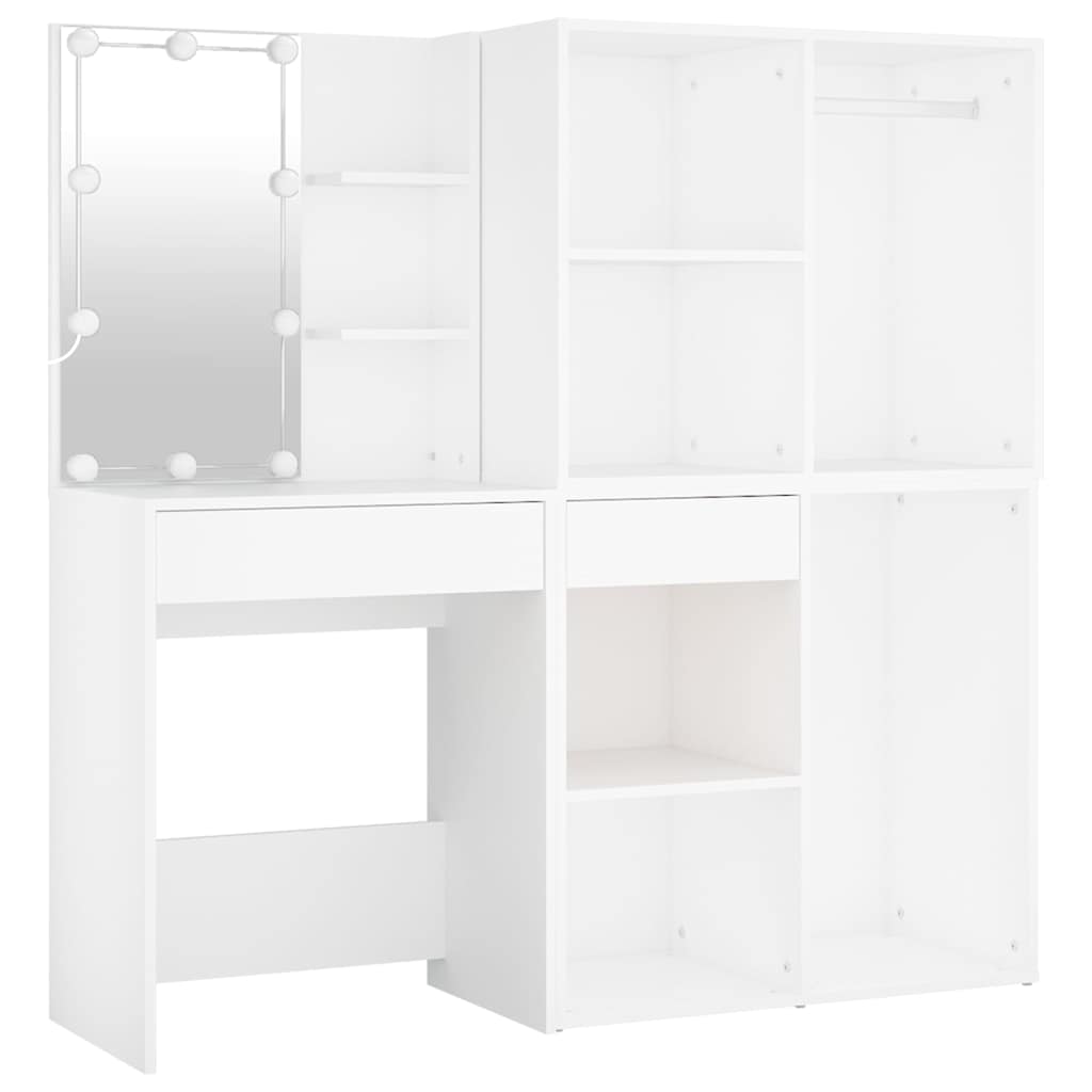 LED Dressing Table with Cabinets Engineered Wood White
