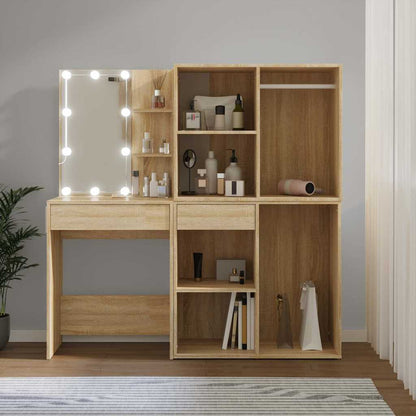 LED Dressing Table with Cabinets Engineered Wood Sonoma oak