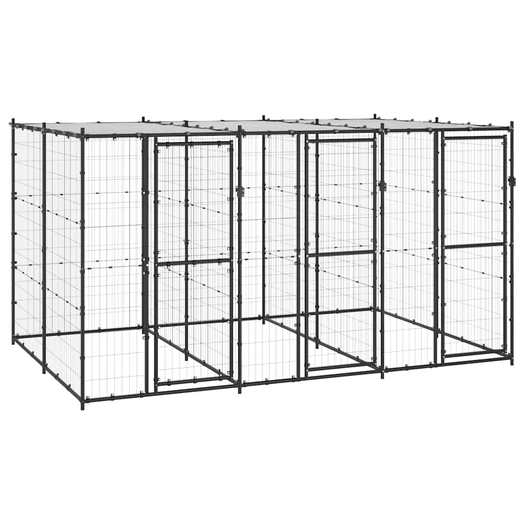 vidaXL Dog Kennel | Black and silver | Powder-coated steel | 7.26 m² | Durable 1