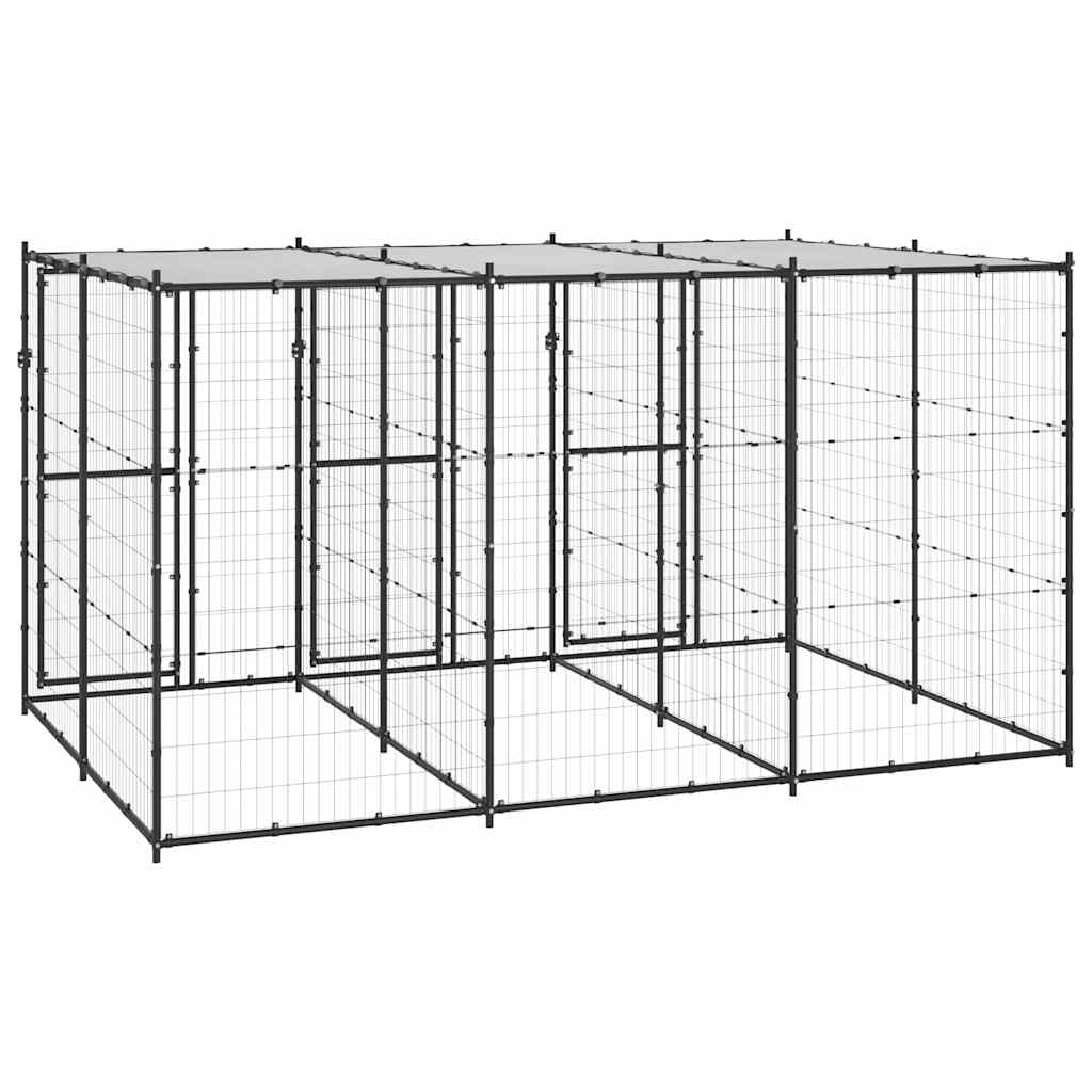 vidaXL Dog Kennel | Black and silver | Powder-coated steel | 7.26 m² | Durable 4