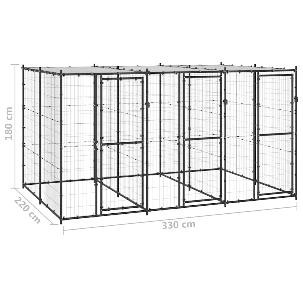vidaXL Dog Kennel | Black and silver | Powder-coated steel | 7.26 m² | Durable 6