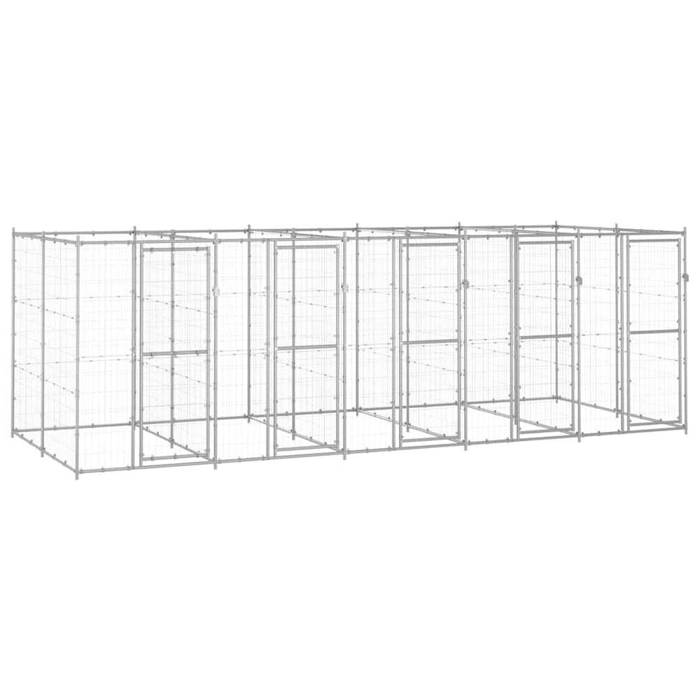 vidaXL Dog Kennel | Silver | Galvanised Steel | 12.1 m² | Durable | Dog Kennel